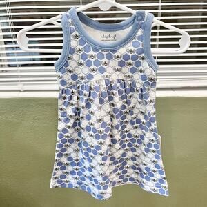 Sapling Organic Cotton Blue White Hexagon Bumble Bee Print Dress Baby 0-3 Months